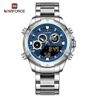 NAVIFORCE 9217 Watches Mens Luxury LCD Analog Digital Stainless Steel Man Wristwatch Casual Quartz Luminous Male Clock