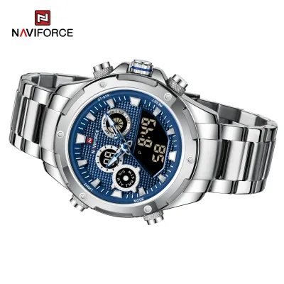 NAVIFORCE 9217 Watches Mens Luxury LCD Analog Digital Stainless Steel Man Wristwatch Casual Quartz Luminous Male Clock