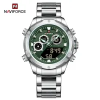 NAVIFORCE 9217 Watches Mens Luxury LCD Analog Digital Stainless Steel Man Wristwatch Casual Quartz Luminous Male Clock