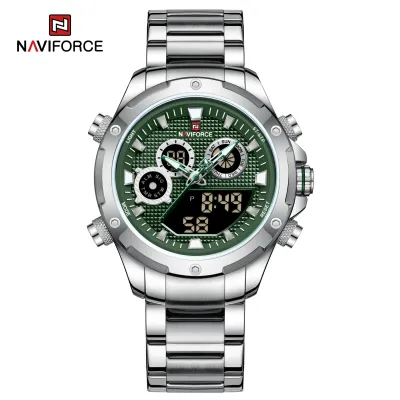 NAVIFORCE 9217 Watches Mens Luxury LCD Analog Digital Stainless Steel Man Wristwatch Casual Quartz Luminous Male Clock