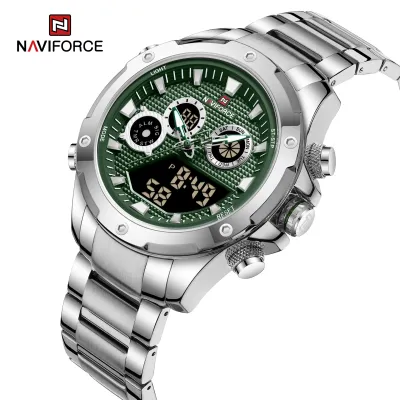 NAVIFORCE 9217 Watches Mens Luxury LCD Analog Digital Stainless Steel Man Wristwatch Casual Quartz Luminous Male Clock