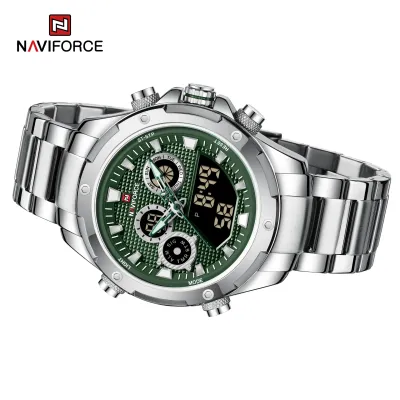 NAVIFORCE 9217 Watches Mens Luxury LCD Analog Digital Stainless Steel Man Wristwatch Casual Quartz Luminous Male Clock