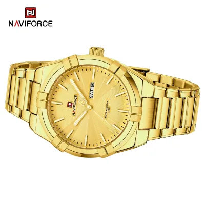 NAVIFORCE 9218 Classic Day and Date Display Men Stainless Steel Watch Man Business Waterproof Quartz Calendar Clock