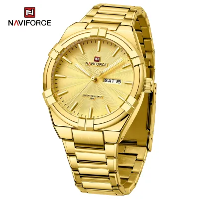 NAVIFORCE 9218 Classic Day and Date Display Men Stainless Steel Watch Man Business Waterproof Quartz Calendar Clock