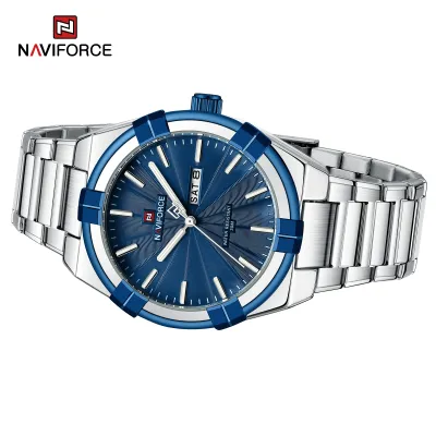 NAVIFORCE 9218 Classic Day and Date Display Men Stainless Steel Watch Man Business Waterproof Quartz Calendar Clock
