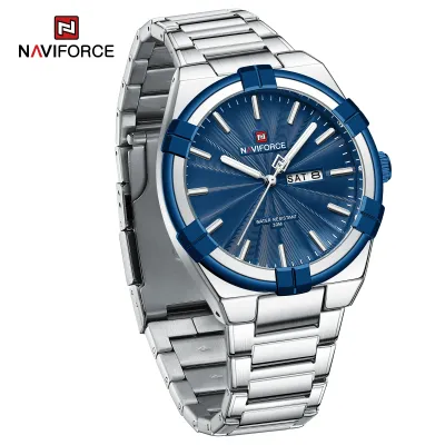NAVIFORCE 9218 Classic Day and Date Display Men Stainless Steel Watch Man Business Waterproof Quartz Calendar Clock