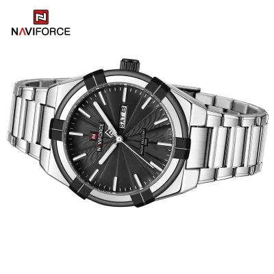 NAVIFORCE 9218 Classic Day and Date Display Men Stainless Steel Watch Man Business Waterproof Quartz Calendar Clock