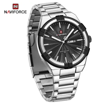 NAVIFORCE 9218 Classic Day and Date Display Men Stainless Steel Watch Man Business Waterproof Quartz Calendar Clock