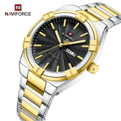NAVIFORCE 9218 Classic Day and Date Display Men Stainless Steel Watch Man Business Waterproof Quartz Calendar Clock