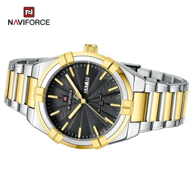 NAVIFORCE 9218 Classic Day and Date Display Men Stainless Steel Watch Man Business Waterproof Quartz Calendar Clock