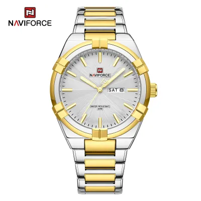 NAVIFORCE 9218 Classic Day and Date Display Men Stainless Steel Watch Man Business Waterproof Quartz Calendar Clock