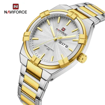 NAVIFORCE 9218 Classic Day and Date Display Men Stainless Steel Watch Man Business Waterproof Quartz Calendar Clock