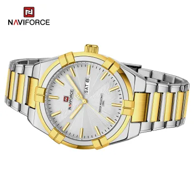 NAVIFORCE 9218 Classic Day and Date Display Men Stainless Steel Watch Man Business Waterproof Quartz Calendar Clock