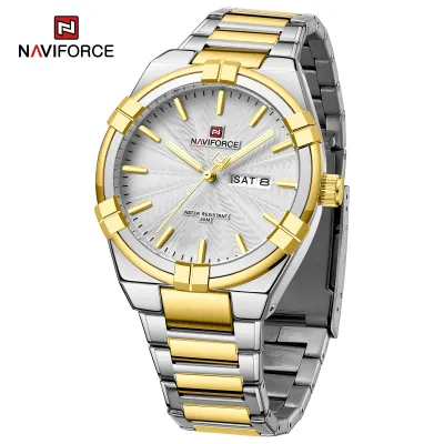 NAVIFORCE 9218 Classic Day and Date Display Men Stainless Steel Watch Man Business Waterproof Quartz Calendar Clock