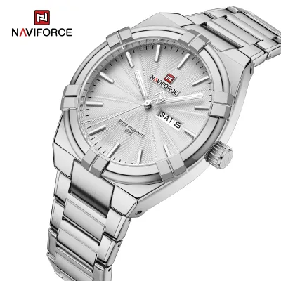 NAVIFORCE 9218 Classic Day and Date Display Men Stainless Steel Watch Man Business Waterproof Quartz Calendar Clock