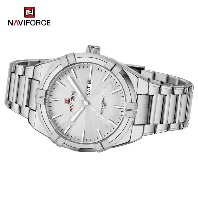 NAVIFORCE 9218 Classic Day and Date Display Men Stainless Steel Watch Man Business Waterproof Quartz Calendar Clock