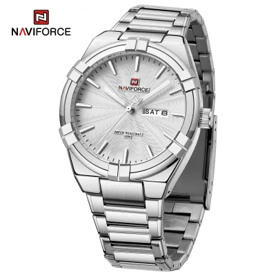 NAVIFORCE 9218 Classic Day and Date Display Men Stainless Steel Watch Man Business Waterproof Quartz Calendar Clock
