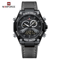 NAVIFORCE 9220 Watches for Man Genuine Leather Strap Sports Quartz Men's Wristwatch with Creative Dual Display Dial