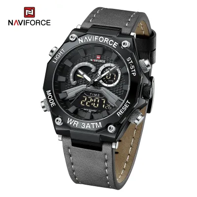 NAVIFORCE 9220 Watches for Man Genuine Leather Strap Sports Quartz Men's Wristwatch with Creative Dual Display Dial