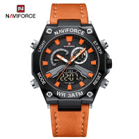 NAVIFORCE 9220 Watches for Man Genuine Leather Strap Sports Quartz Men's Wristwatch with Creative Dual Display Dial
