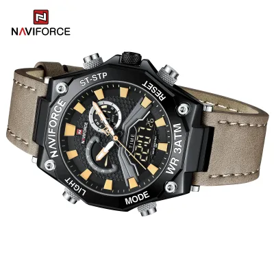 NAVIFORCE 9220 Watches for Man Genuine Leather Strap Sports Quartz Men's Wristwatch with Creative Dual Display Dial