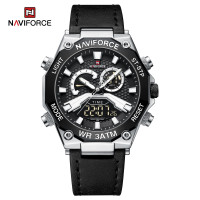 NAVIFORCE 9220 Watches for Man Genuine Leather Strap Sports Quartz Men's Wristwatch with Creative Dual Display Dial