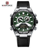 NAVIFORCE 9220 Watches for Man Genuine Leather Strap Sports Quartz Men's Wristwatch with Creative Dual Display Dial