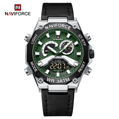 NAVIFORCE 9220 Watches for Man Genuine Leather Strap Sports Quartz Men's Wristwatch with Creative Dual Display Dial