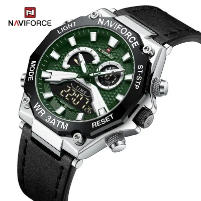 NAVIFORCE 9220 Watches for Man Genuine Leather Strap Sports Quartz Men's Wristwatch with Creative Dual Display Dial