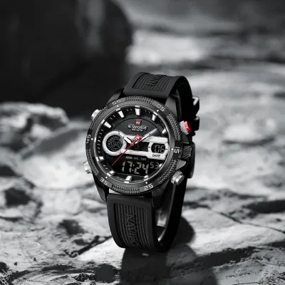 NAVIFORCE 9223 Casual Wild Silicone Strap Man's Wristwatch Luminous Sports Water Resistant Dual Display Quartz Watches for Men