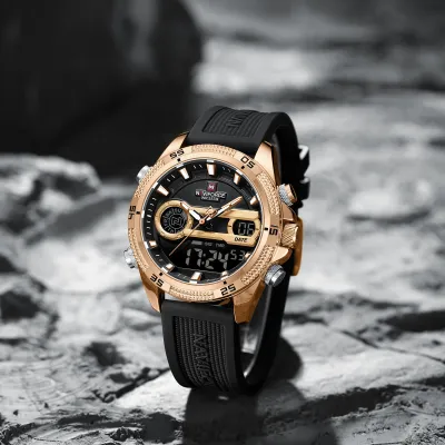NAVIFORCE 9223 Casual Wild Silicone Strap Man's Wristwatch Luminous Sports Water Resistant Dual Display Quartz Watches for Men