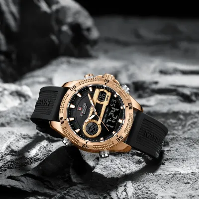 NAVIFORCE 9223 Casual Wild Silicone Strap Man's Wristwatch Luminous Sports Water Resistant Dual Display Quartz Watches for Men
