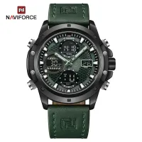 NAVIFORCE 9225 Dual Display Quartz Analog Digital Wristwatch for Men Genuine Leather Strap Water Resistant Man Watch