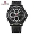 NAVIFORCE 9225 Dual Display Quartz Analog Digital Wristwatch for Men Genuine Leather Strap Water Resistant Man Watch
