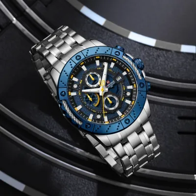 NAVIFORCE 9227 Men's Watches Sport Chronograph Quartz Calendar Man's Wristwatches Stainless Steel Waterproof Clock Male