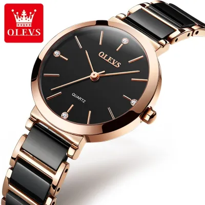 OLEVS 5877 Ceramics Watchstrap Quartz Women Watch Waterproof Luxury Brand Watch For Women Fashion Elegant Ladies Bracelet Watch