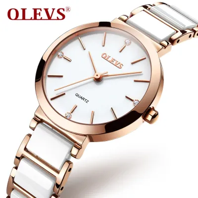 OLEVS 5877 Ceramics Watchstrap Quartz Women Watch Waterproof Luxury Brand Watch For Women Fashion Elegant Ladies Bracelet Watch