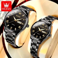 OLEVS 5563 Diamond Luxury Quartz Couple Watches Stainless Steel Waterproof Watch For Men Women Dual Calendar Fashion Hand Clock