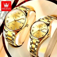 OLEVS 5563 Diamond Luxury Quartz Couple Watches Stainless Steel Waterproof Watch For Men Women Dual Calendar Fashion Hand Clock