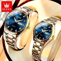 OLEVS 5563 Diamond Luxury Quartz Couple Watches Stainless Steel Waterproof Watch For Men Women Dual Calendar Fashion Hand Clock