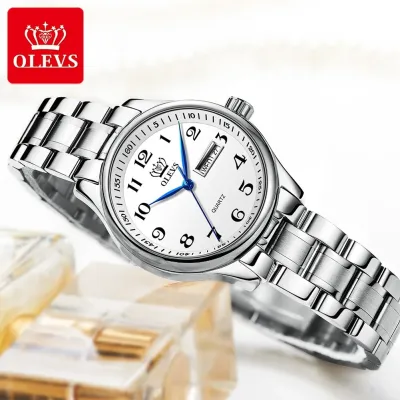 OLEVS 5567 Quartz Casual Watch Gift Alloy Watchband Round-dial Wristwatch Week Display Calendar Luminous