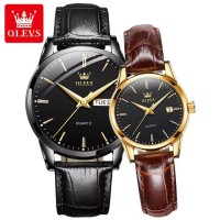 OLEVS 6898 Fashion Waterproof Couple Wristwatches, PU Strap High Quality Exquisite Quartz Watches For Couple Luminous Calendar