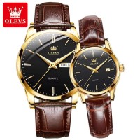 OLEVS 6898 Fashion Waterproof Couple Wristwatches, PU Strap High Quality Exquisite Quartz Watches For Couple Luminous Calendar