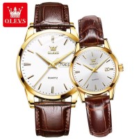 OLEVS 6898 Fashion Waterproof Couple Wristwatches, PU Strap High Quality Exquisite Quartz Watches For Couple Luminous Calendar