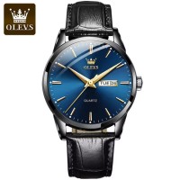 OLEVS 6898 Business Genuine Leather Strap Men Wristwatch Waterproof Quartz Dual Calendar Great Quality Watches for Men Calendar