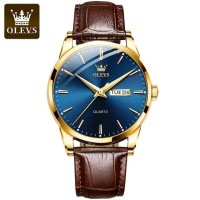 OLEVS 6898 Business Genuine Leather Strap Men Wristwatch Waterproof Quartz Dual Calendar Great Quality Watches for Men Calendar