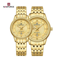 NAVIFORCE NF8040 Lover's Watches for Men and Women Fashion Simple Wristwatch Waterproof Quartz Calendar Clock Casual Wild Couple Watch - Golden