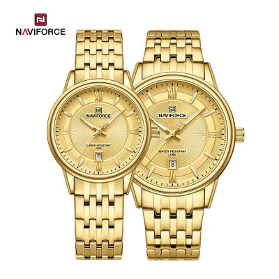 NAVIFORCE NF8040 Lover's Watches for Men and Women Fashion Simple Wristwatch Waterproof Quartz Calendar Clock Casual Wild Couple Watch - Golden