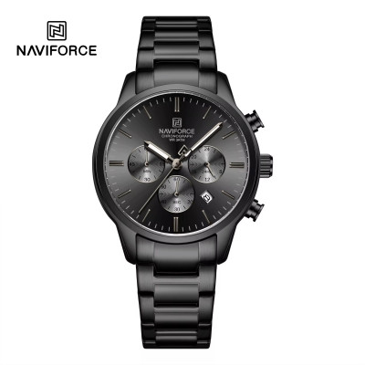 NAVIFORCE NF8076 Stainless Steel Fashion Casual Business Chronograph Luminous Date Display Quartz Watch For Men - Black