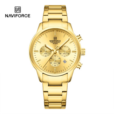 NAVIFORCE NF8076 Stainless Steel Fashion Casual Business Chronograph Luminous Date Display Quartz Watch For Men - Golden